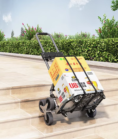 Stair Climber Cart Carrying Beer Boxes Up Stairs 3d model