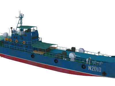 Warship With Blue Hull Red Bottom Green Canopy NZ01D And Life Rings 3d model