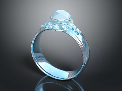 Exquisite Silver Ring Featuring Large Central Gemstone And Small Decorative Stones 3d model