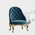 Luxurious Blue Velvet Tufted Accent Chair With Golden Carved Ornate Legs