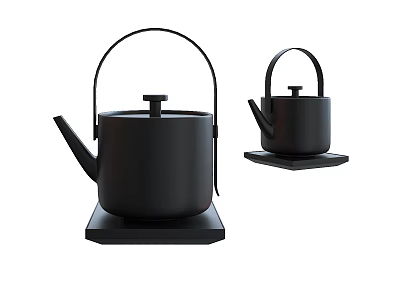 Two Modern Black Tea Kettles With Base Stand And Minimalist Design 3d model