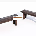 Rustic Wooden Benches With Simple Design And Four Cylindrical Legs 3d model