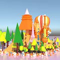 Modern Cartoon Meichen Hot Air Balloon Cartoon Tree Forest Castle Cute Interactive Meichen 3d model