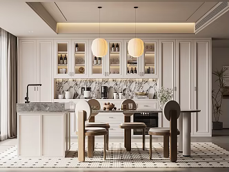 French Restaurant Island Table Dining Chair 3d model