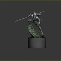 Armored Warrior Decorative Figurine Holding Spear On Green Base With Gray Cylindrical Stand