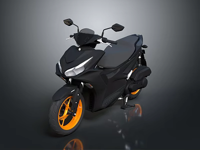 Modern Black Motorcycle With Orange Wheels Sleek Body And Reflective Surface 3d model