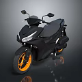 Modern Black Motorcycle With Orange Wheels Sleek Body And Reflective Surface