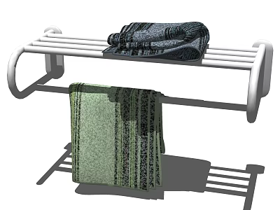 White Towel Rack With Dark Striped Towel Folded And Green Striped Hanging 3d model
