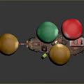 Colorful Decorative Airship Lifted By Yellow And Pink Balloons With Small Decorative Details