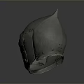 Worn Medieval Weapon Helmet Featuring Spiked Top Metal Surface and Face Protection Guard