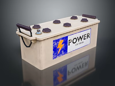 12V Power Battery With Handles Terminal Caps And Blue Logo Design 3d model