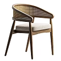 Modern Leisure Chair With Woven Backrest Wooden Frame And Padded Fabric Seat