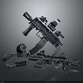 3D Rendered Futuristic Weapon Collection Featuring Modern Assault Rifles With Metallic Finish Scope And Magazine
