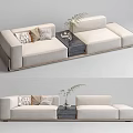 Light Colored Modern Sectional Sofa With Decorative Pillows Side Table And Potted Plant 3d model
