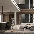 Modern Living and Dining Room Interior Design With Sofa Dining Table Art and Pendant Lights