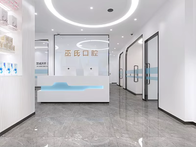 Modern Wushi Dental Clinic Interior With White Reception Desk And Marble Floor 3d model