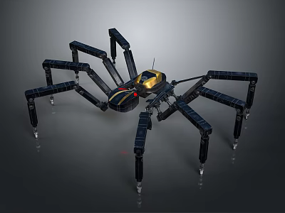 Mechanical Spider Robot Design With Black Legs And Golden Head Structure 3d model