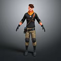 Realistic 3D Game Character With Brown Hair Orange Scarf Black Jacket Tactical Pants And Boots
