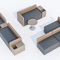 Modern Sofa Set With Wooden Frame Gray Upholstery And Round Side Tables