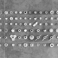 Various Metal Hardware Tools Parts Including Screws Nuts Washers And Wrenches Arranged On Gray Background