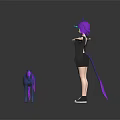 Character With Purple Horn In Black T Shirt And Blue Unicorn With Purple Mane Tail