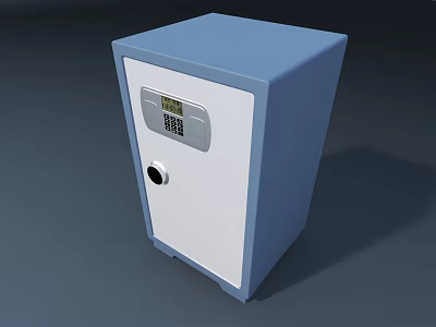 Blue and White Digital Safe with Electronic Keypad and Keyhole as Daily Household Electrical Appliance 3d model