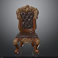 Elegant Classic Wooden Chair With Ornate Carved Backrest And Leather Seat