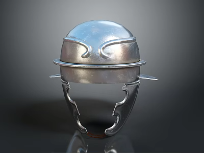 Silver Metal Helmet Sculpture With Smooth Surface And Symmetric Design 3d model