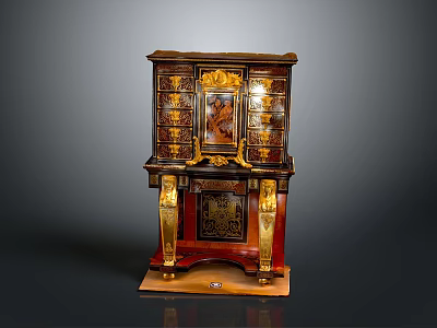 Antique Ornate Chest of Drawers With Dark Wood Gold Accents And Carved Details 3d model