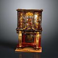 Antique Ornate Chest of Drawers With Dark Wood Gold Accents And Carved Details