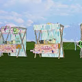 Outdoor Commercial Equipment Fruit Themed Stalls With Striped Canopies On Grassland