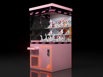 Attractive Pink Claw Machine With Stuffed Toys And Neon Light Design 3d model