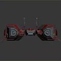 Red And Silver Sci Fi Spaceship Models With Geometric Design And Reflective Surfaces