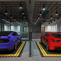 Car Maintenance Store Featuring Parked Sports Cars and Professional Service Areas