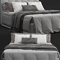 Modern Double Bed Design With Gray Bedding Knitted Blanket And Decorative Pillows 3d model
