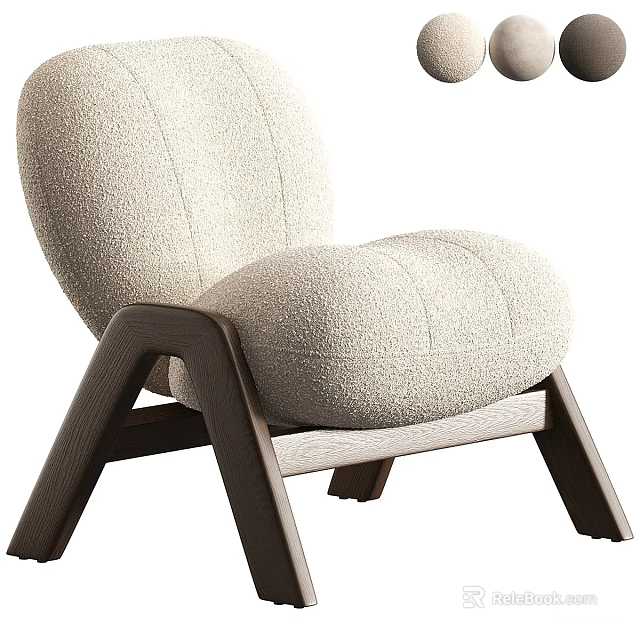 Cream Colored Plush Fabric Accent Chair With Modern Wooden Legs And Comfortable Seating 3d model 
