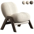 Cream Colored Plush Fabric Accent Chair With Modern Wooden Legs And Comfortable Seating