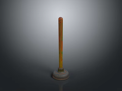 Household Plunger with Long Wooden Handle and Rubber Suction Base 3d model