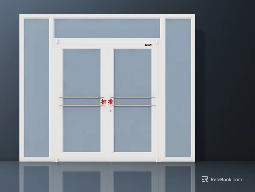 White Double Glass Door With Push Handle And Transparent Side Panels 3d model