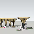 Modern Umbrella shaped Pergola Structure with EV Charging Stations and Support Columns 3d model