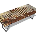 Functional Modern Table with Hexagonal Brown White Mosaic Top and Metal Legs
