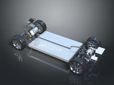 Automotive Chassis Components Featuring Battery System Wheels And Suspension Parts 3d model