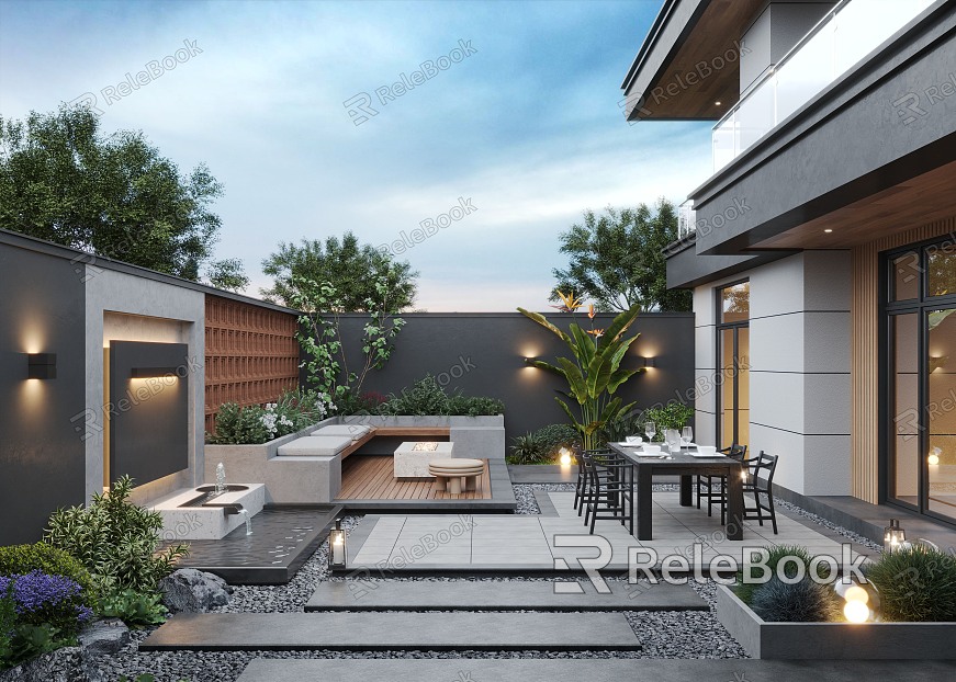 Modern courtyard courtyard landscape model