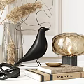 Stylish Decorative Ornament Set with Pampas Grass Vase Bird Figurine Glass Lamp and Abstract Painting