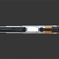 Futuristic Sci Fi Pistol With White Blue Orange Accents And Wooden Grip Design