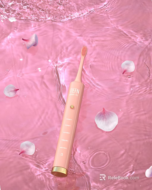 Elegant Pink Electric Toothbrush with Flower Petals on Pink Water Surface 3d model 
