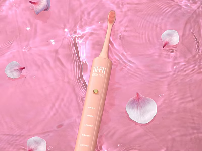 Elegant Pink Electric Toothbrush with Flower Petals on Pink Water Surface 3d model