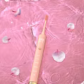 Elegant Pink Electric Toothbrush with Flower Petals on Pink Water Surface