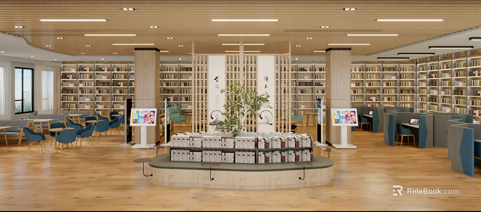 Book Art In Spacious Bookstore With Shelves And Displays 3d model 