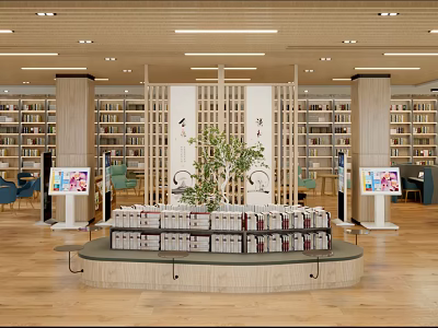 Book Art In Spacious Bookstore With Shelves And Displays 3d model
